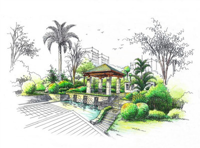 園林手繪效果圖高清圖可保存臨摹